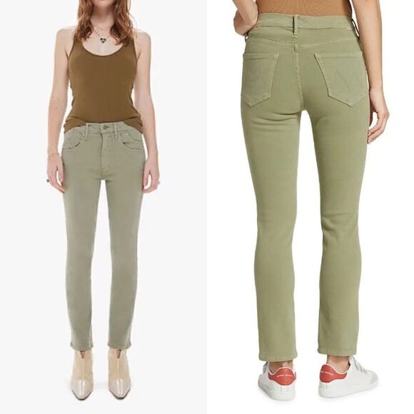 Mother NWT Denim The Stash Mid Rise Dazzler Ankle Jeans In OIG Oil Green Size 23 - Picture 1 of 13